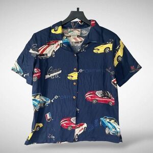 Paradise Found Mens‎ Camaro SS Hawaiian Shirt Blue Short Sleeve Size M Vinage